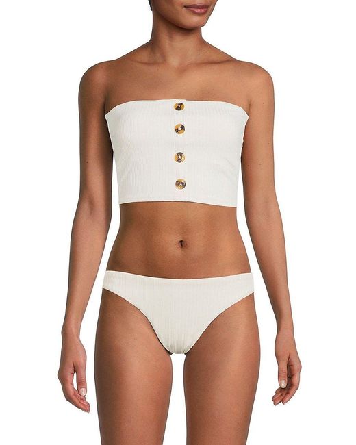 Sanctuary Ribbed Bandeau Bikini Top in White | Lyst