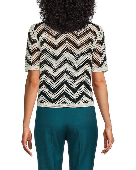 Laundry by Shelli Segal White Chevron Crochet Sweater