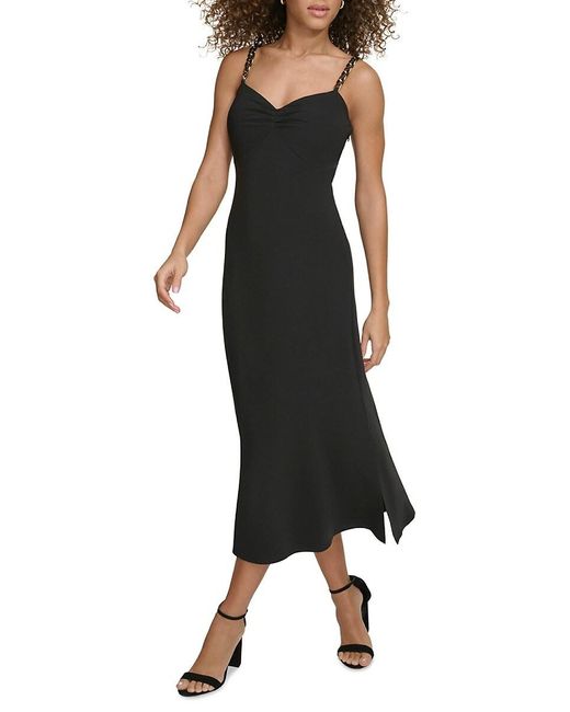 Sienna Black Chain Strap A-Line Midi-Dress