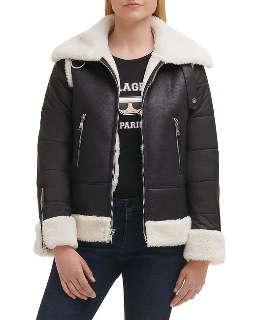 Karl Lagerfeld Faux Shearling Bomber Jacket in Black Lyst