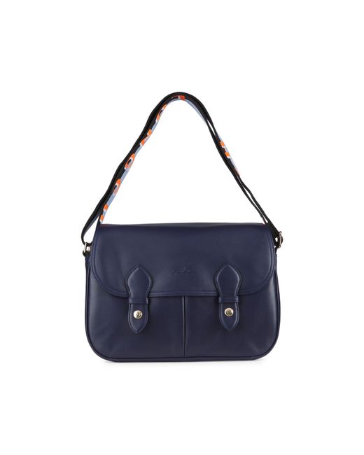 Longchamp Blue Stripe-strap Leather Messenger Bag