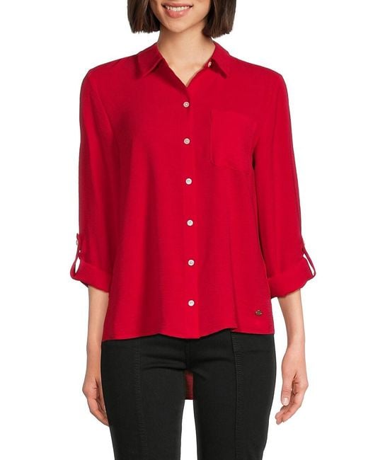 Tommy Hilfiger Red Roll Tab High Low Shirt