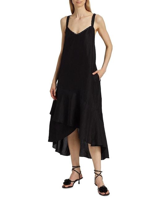 Kobi Halperin Black Aubrey Linen-blend High-low Midi-dress