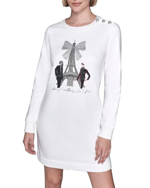 Karl Lagerfeld Women's White Graphic Cotton-Blend Mini Sweatshirt