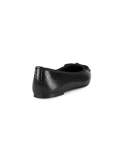 Saks Fifth Avenue Black Molly Bow Snakeskin Embossed Ballet Flats