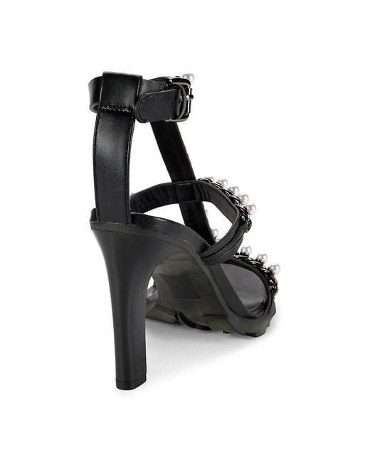 Karl Lagerfeld Black Midge T Strap Embellished Leather Sandals