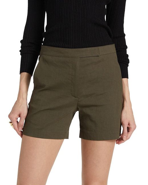 Theory Green Linen-Blend Shorts