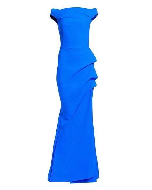 La Petite Robe Di Chiara Boni Blue Melania Off-The-Shoulder Crepe Gown