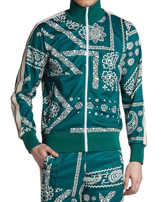 Palm Angels Bandana Print Track Jacket in Green for Men | Lyst