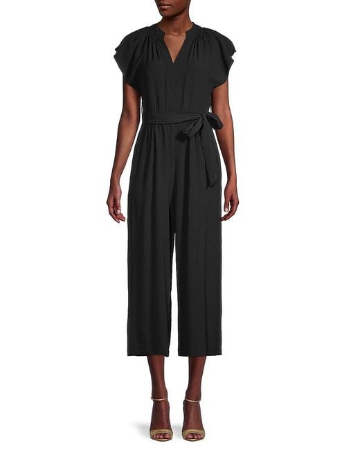 Calvin Klein Flutter-sleeve Cropped Jumpsuit in Black | Lyst
