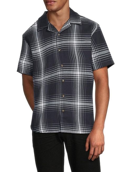 Buffalo David Bitton Gray Elian Plaid Camp Shirt for men