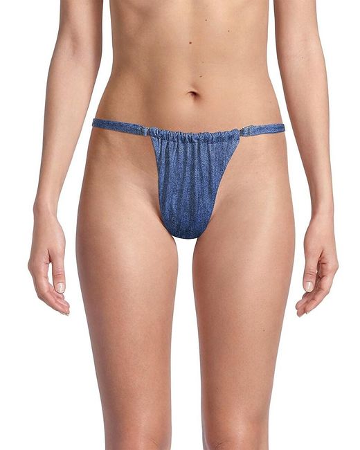 WeWoreWhat Blue Ruched Denim Bikini Bottom