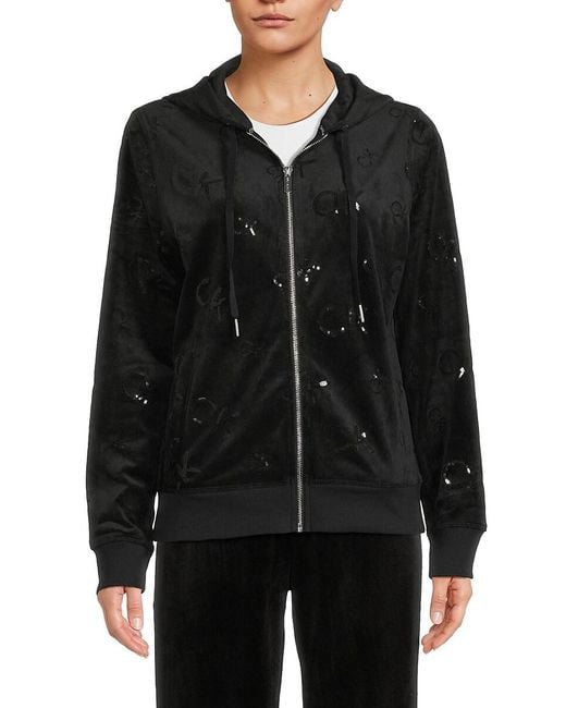 Calvin Klein Sequin Logo Velvet Hoodie in Black | Lyst Calvin Klein Sequin Logo Velvet Hoodie in Black | Lyst