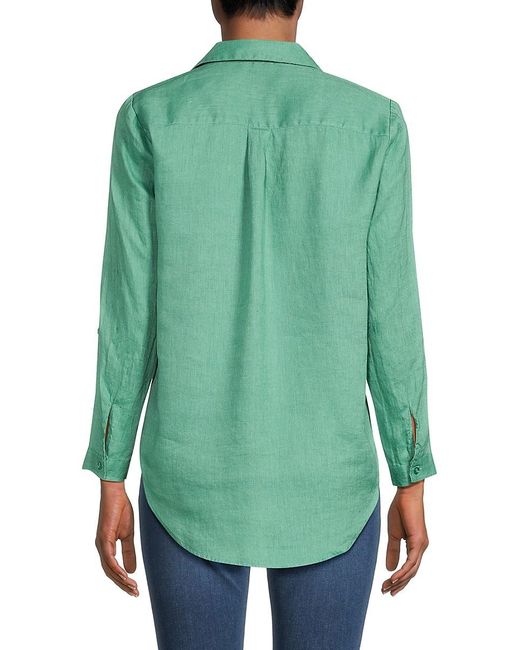 Saks Fifth Avenue Natural 100% Linen Roll Tab Button Down Shirt