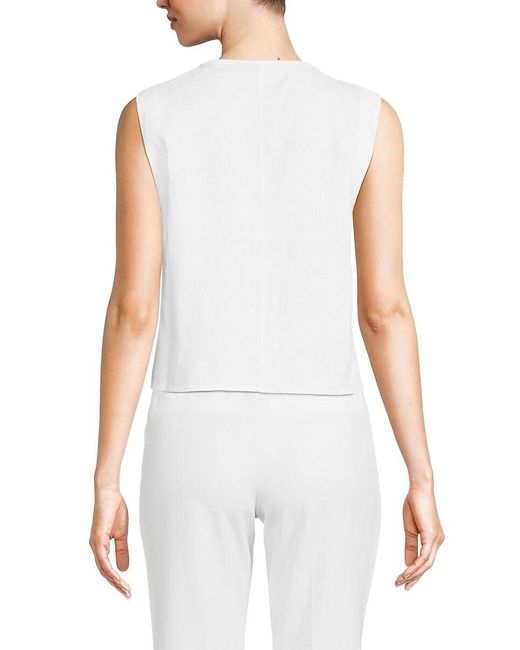 Saks Fifth Avenue White Solid 100% Linen Vest