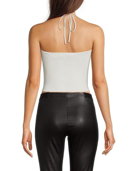 Alice + Olivia Black Linnie Ruched Halterneck Croptop
