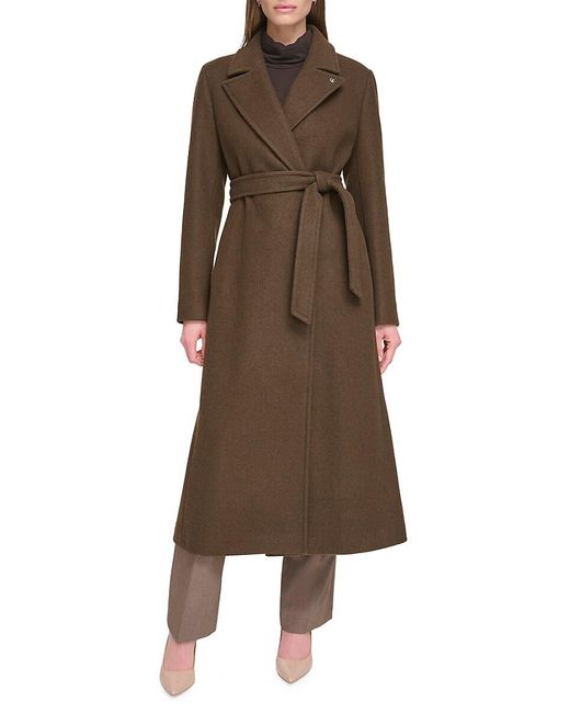 Calvin Klein Brown Belted Wrap Coat