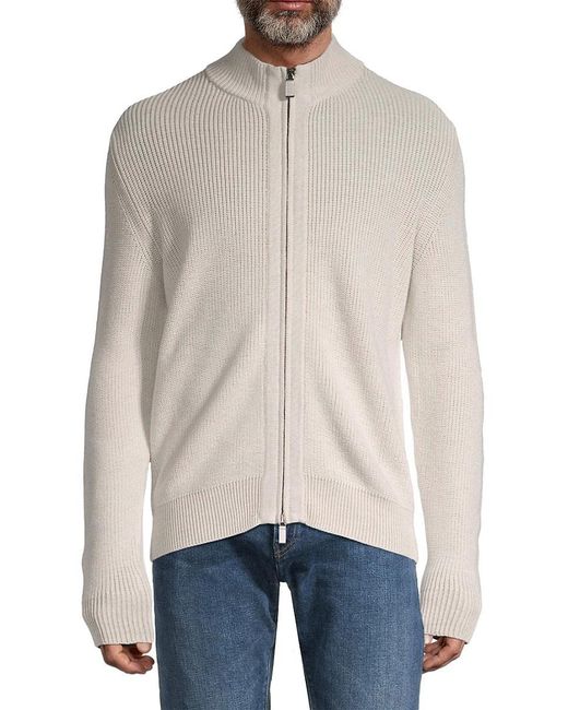 Canali Merino Wool Mockneck Zip Sweater in Cream (Natural) for Men | Lyst