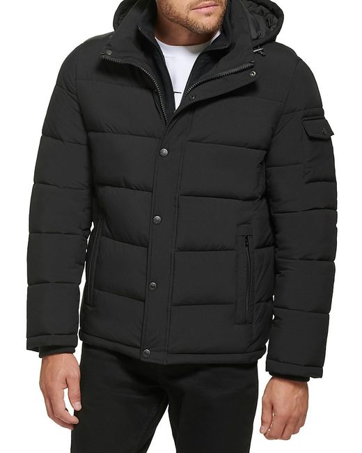 Calvin Klein Black Polar Hooded Puffer Bib Jacket for men