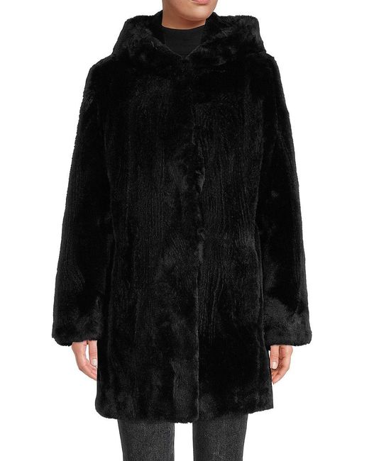 DKNY Hooded Faux Fur Coat in Black Lyst