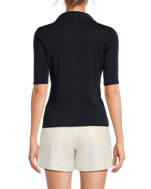 Vince Black Elbow-Sleeve Pima Cotton Polo Shirt
