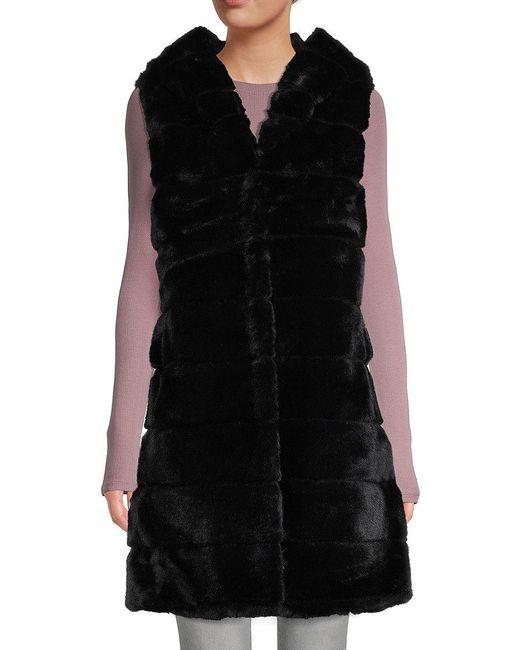 Belle Fare Longline Faux Fur Hooded Vest in Black | Lyst