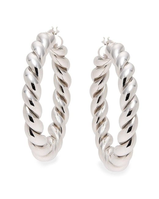 Saks Fifth Avenue White Rhodium Plated Sterling Silver Twist Hoop Earrings