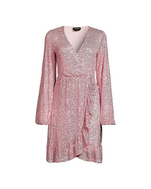 Bebe Pink Wrap Sequin Mini Dress