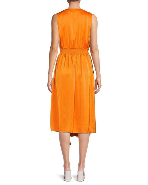 Karl Lagerfeld Orange Surplice Ruffled Midi-Dress