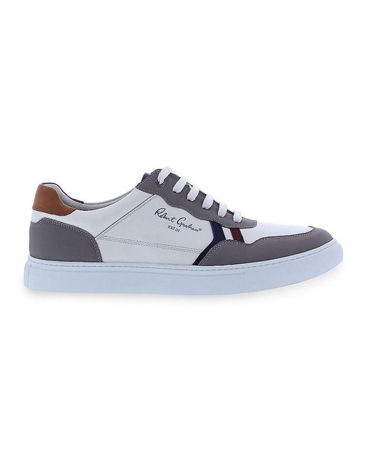 Robert Graham Blue Fawcett Leather Low Top Sneakers for men