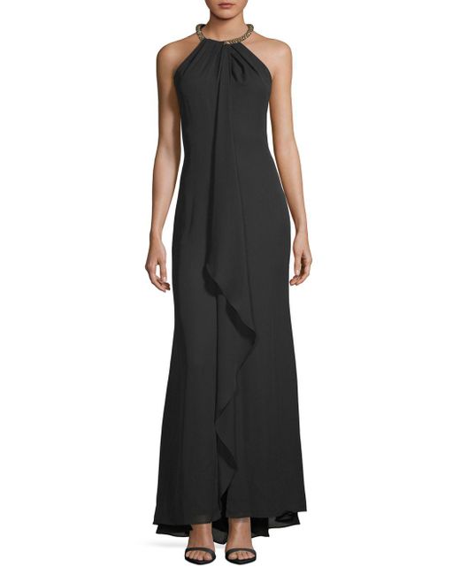 Calvin Klein Black Necklace Halter Gown