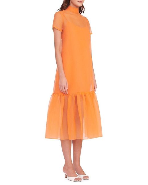 Staud Orange Calluna Chiffon Flounce Midi Dress
