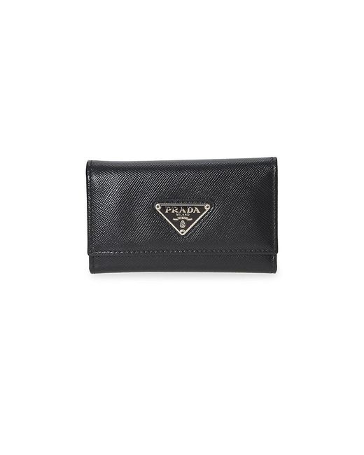 Logo Leather Key Pouch in Black - Prada