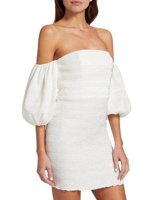 L'idée White Art Deco Puff Sleeve Mini Dress