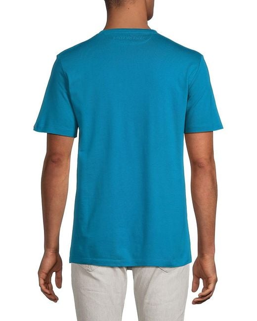 Stefano Ricci Blue Embroidered Logo Cotton-Blend T-Shirt for men