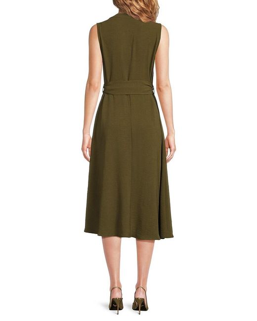 Sharagano Green Belted Midi A Line Shirtdress