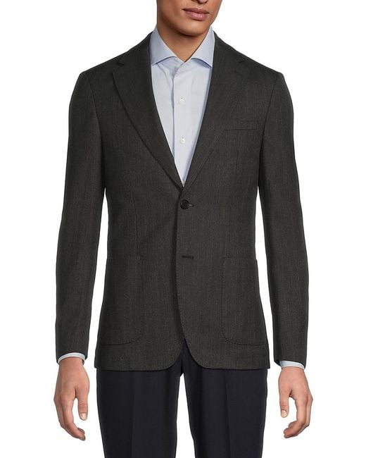 Calvin Klein Black Cotton-Wool-Blend Herringbone Sport Coat for men