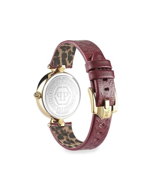Philipp Plein White Plein Couture 32mm Ip Gold Stainless Steel & Leather Strap Watch