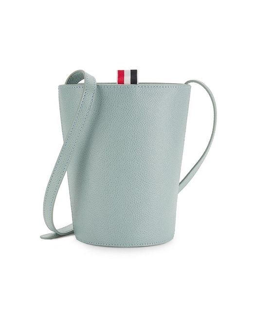 Thom Browne Blue Logo Leather Bucket Bag