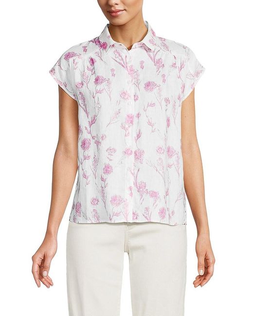 Saks Fifth Avenue White Spread Collar 100% Linen Shirt
