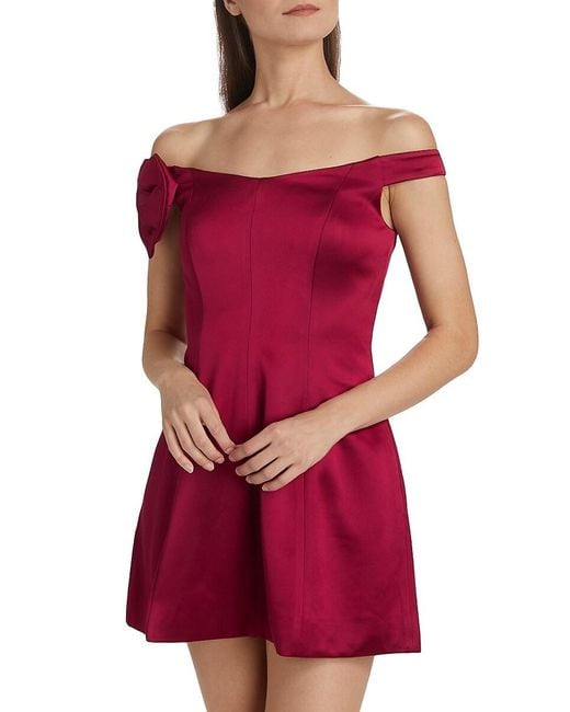 Nicholas the Label Red Lily Satin Off-The-Shoulder Minidress