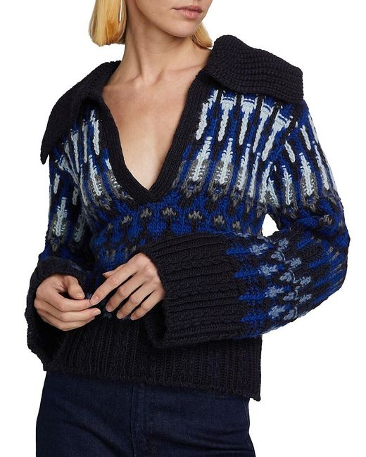 Ramy Brook Blue Augustus Knit V-Neck Sweater