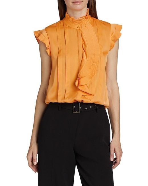 Tahari Black Chloe Silk Pleated Blouse
