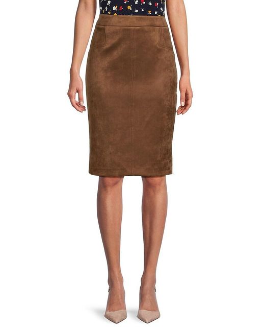 Brown faux top suede pencil skirt