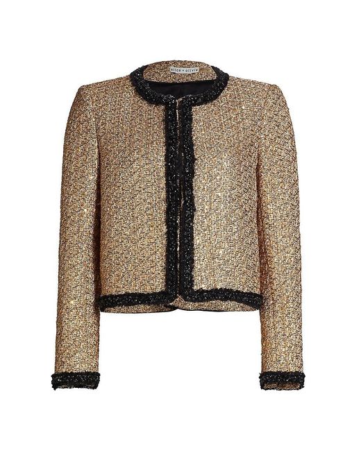 Alice + Olivia Brown Landon Metallic Tweed Box Jacket