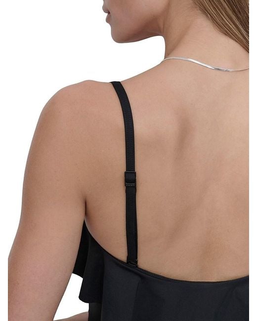 DKNY Blue Ruffled Bandeau One-Piece Swimsuit