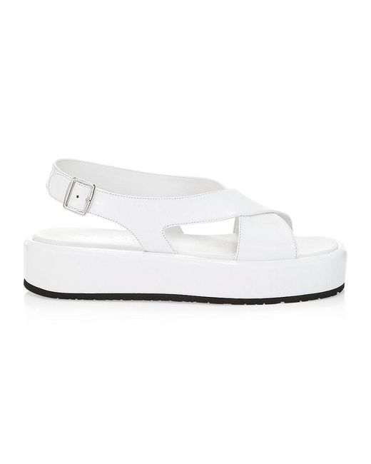 Prada Leather Flatform Slingback Sandals in White | Lyst
