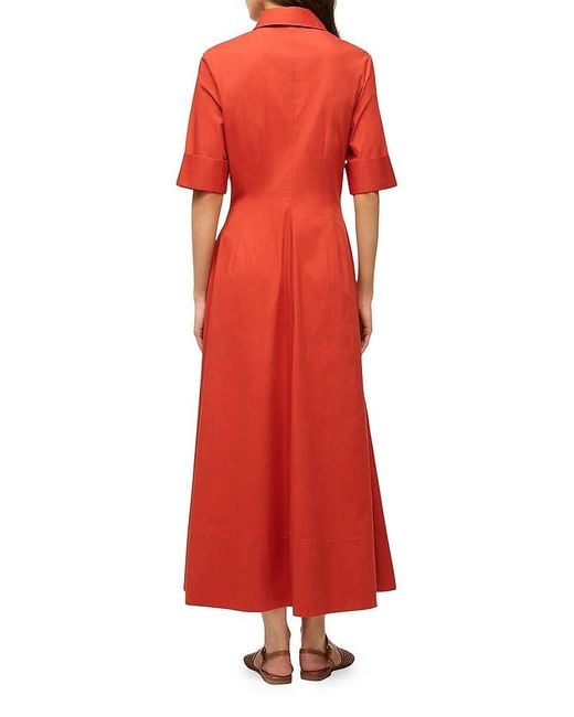 Staud Red Joan Stretch-Cotton Maxi Shirtdress