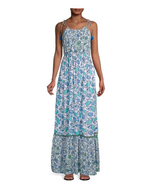 CELINA MOON Synthetic Floral Tie-shoulder Maxi Dress in Blue Combo ...