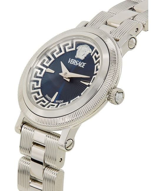 Versace Blue Greca Flourish & Guilloché Dial Bracelet Watch/28Mm